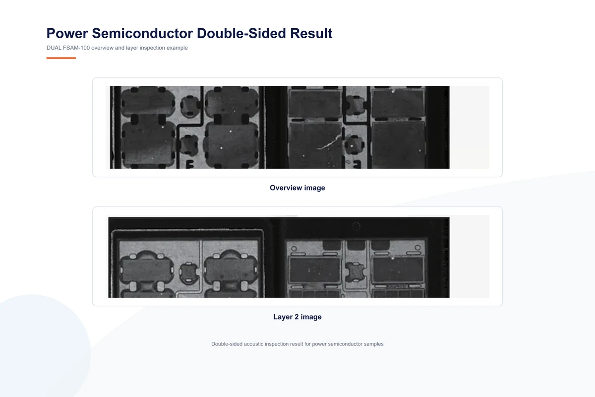 DUAL FSAM-100 power semiconductor inspection result showing overview and layer 2 images